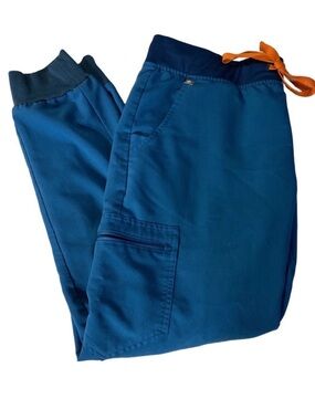 Figs Teal Blue Track Pants with Orange Drawstring
